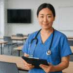 A med student in a classrom
