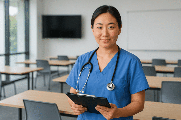 A med student in a classrom